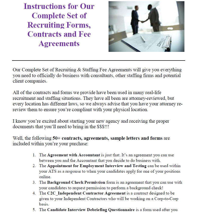 97 Healthcare Staffing Agency Contracts Forms Fee Agreements Bundle   Instruction2 Cover 